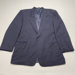 Portfolio Perry Ellis Mens Blazer 100% Wool Solid Navy Blue Sport Coat FLAWED 42